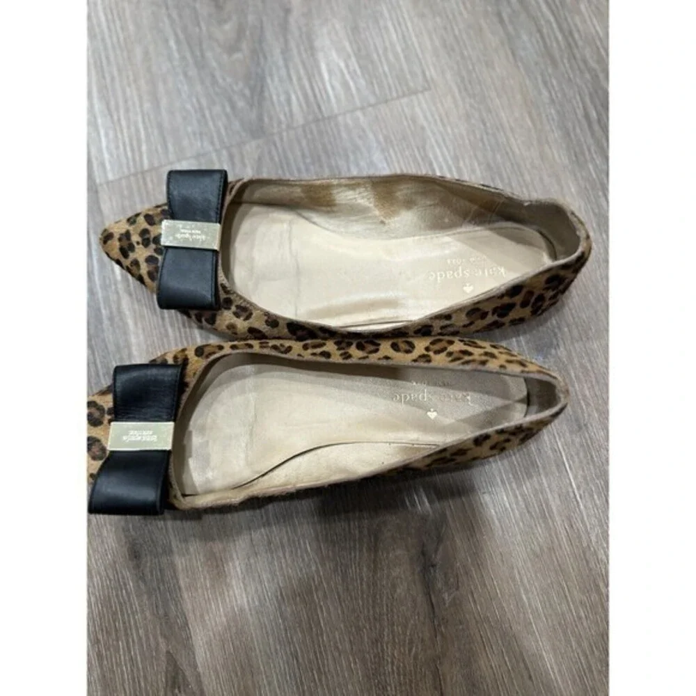 Kate Spade ‎ Calf Hair Leopard Leather Bow Flat 8 Pointed Toe Norah